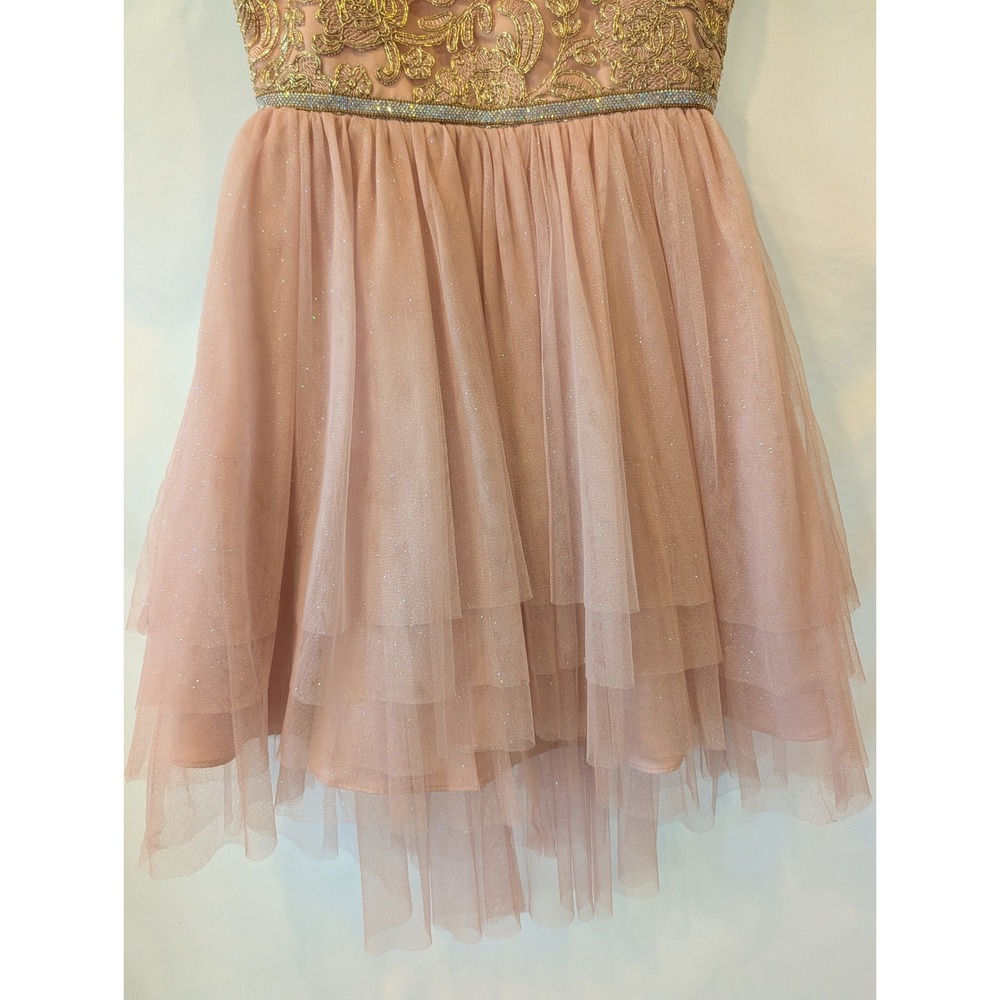 Rare Editions Girls Pink Gold Lace Tulle High Low Formal Dress Size 12 F427523 - Picture 3 of 6